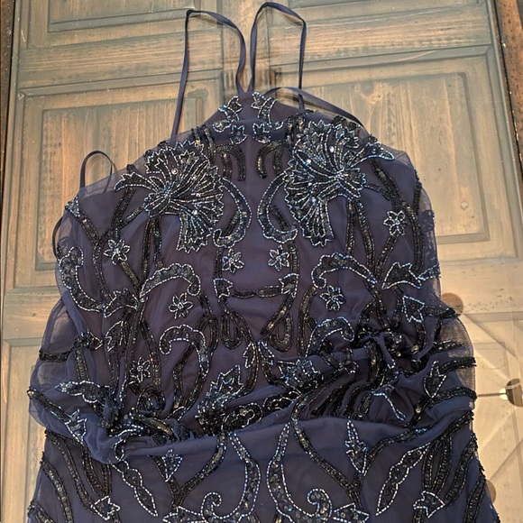 Aidan Mattox Navy Beaded Tulle Halter Dress NWT Size 6 - Picture 2 of 16